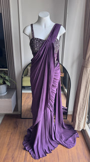 Lata Handwork Drape Saree Set- Wine