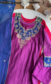 Moksha Mul Chanderi Handwork Dress- Purple