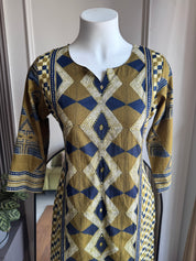 Heer Chequered Cotton Dress-Mehndi Green
