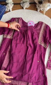 Suri Handwork Mul Chanderi Dress-Wine