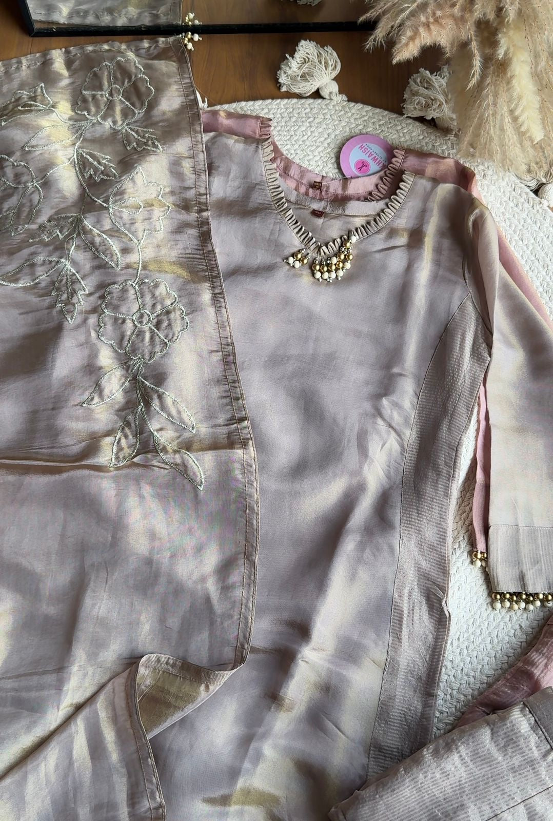 Vedika Tissue Organza Dress- Grey