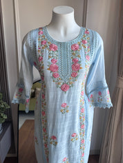 Hrishika Embroidered Rose  Dress- Sky Blue