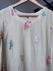 Siya Floral Embroided Mul Chanderi Dress- Beige