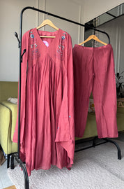 Shrishti Embroided Mul Chanderi Dress- Gajar