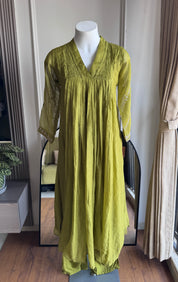 Tani Handwork Mul Chanderi Dress- Green