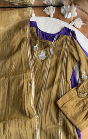 Sona hand work Mul Chanderi Dress- Olive Green