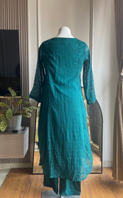 Somya box neck embroidered mul cotton dress (teal blue)