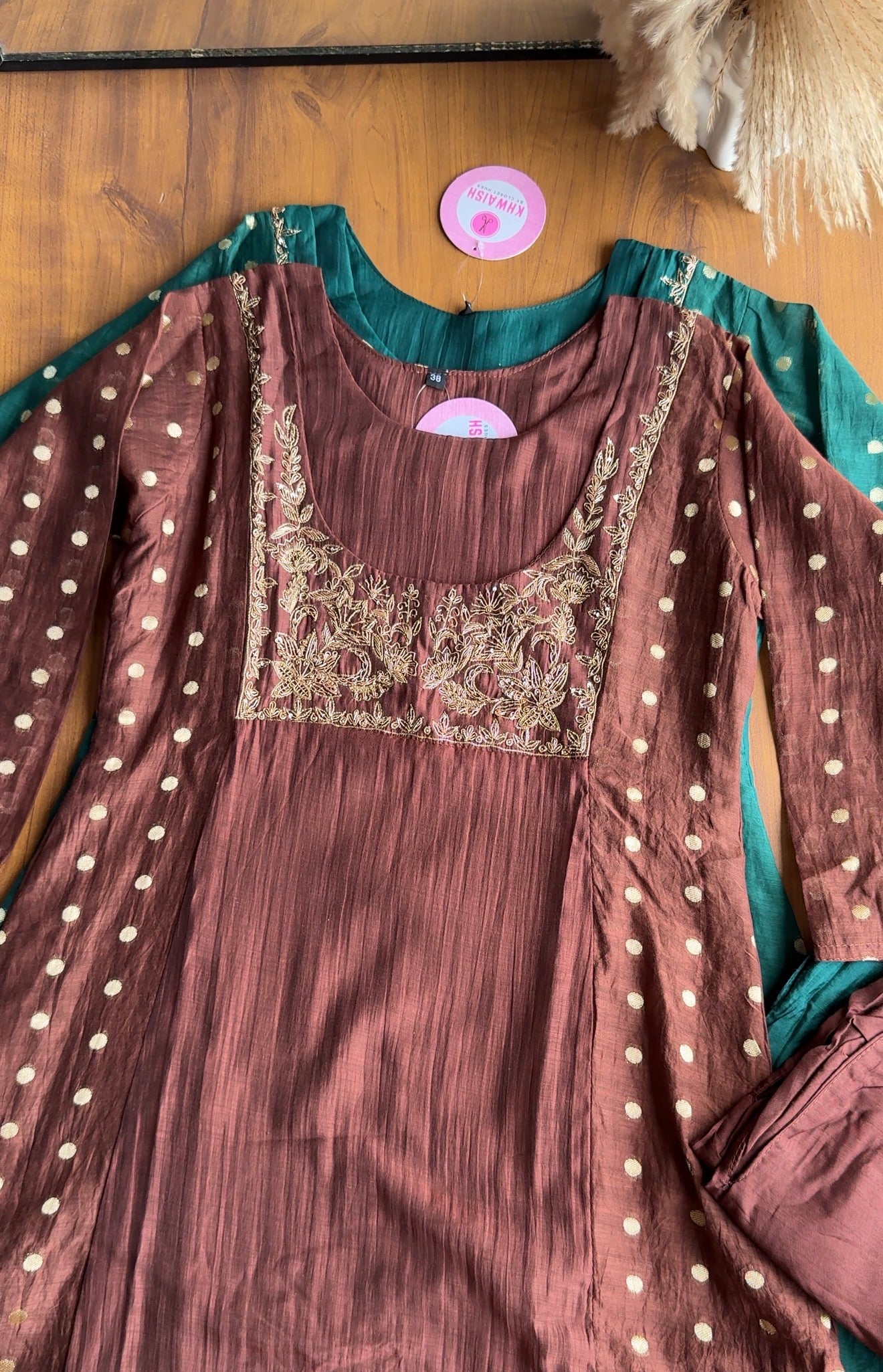 Akshita Pure Mul Chanderi Dress-Brown