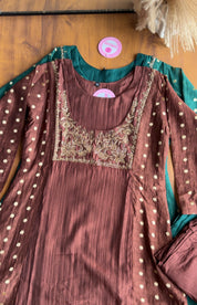 Akshita Pure Mul Chanderi Dress-Brown