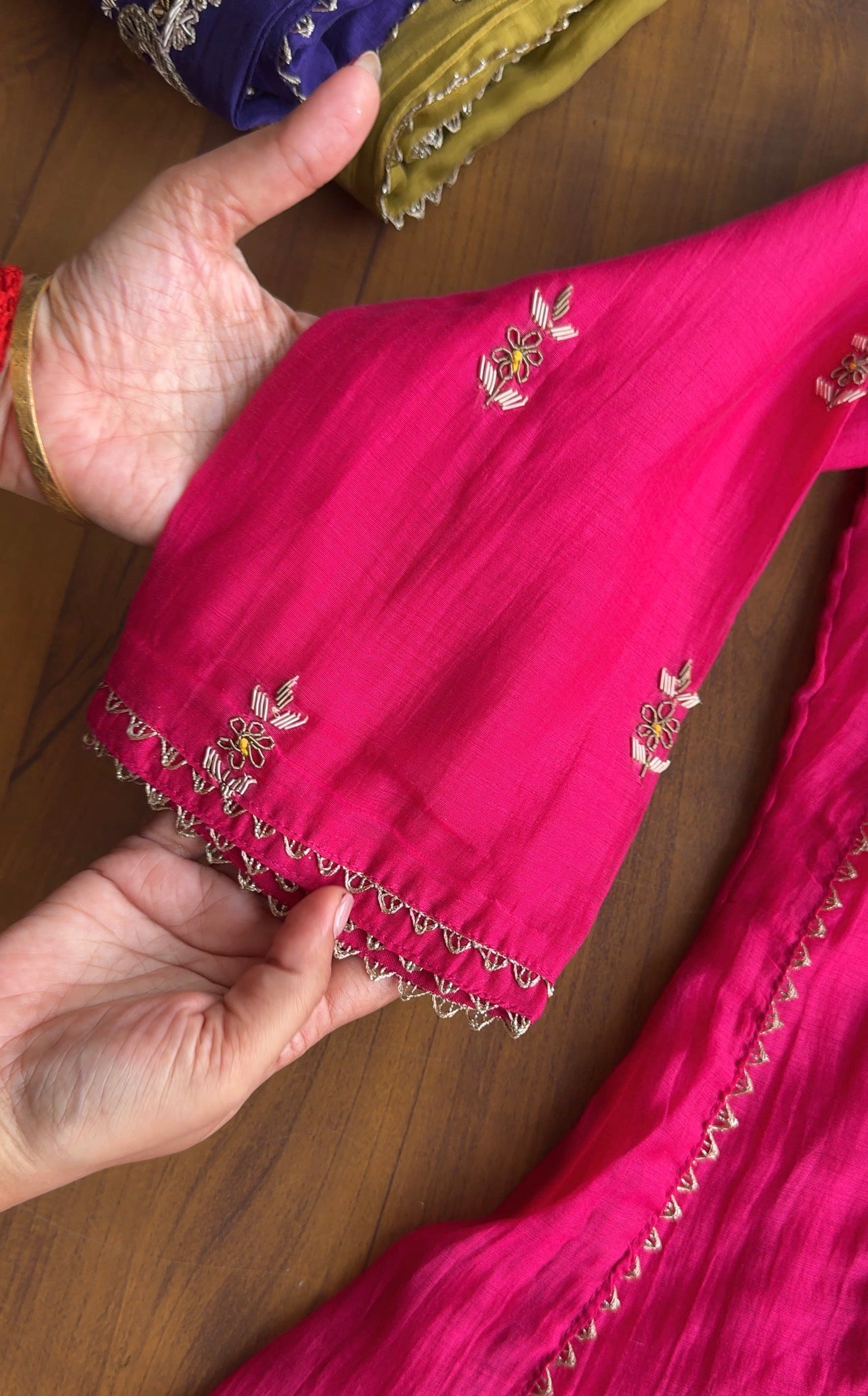 Tara Contrast Bandhej Dupatta Pure zardosi Dress-Pink