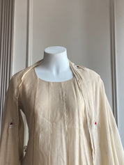 Sweety applique sleeves mul chanderi- Ivory