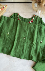 Chandrika Katha Work Mul Chanderi Dress- Green (Make to Order)