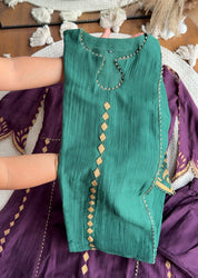 Vrutti lotus appliqué and cutwork aline dress- Green