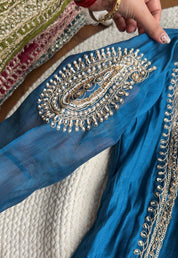 Twinkle Hand Work Mul Chanderi Dress- Blue