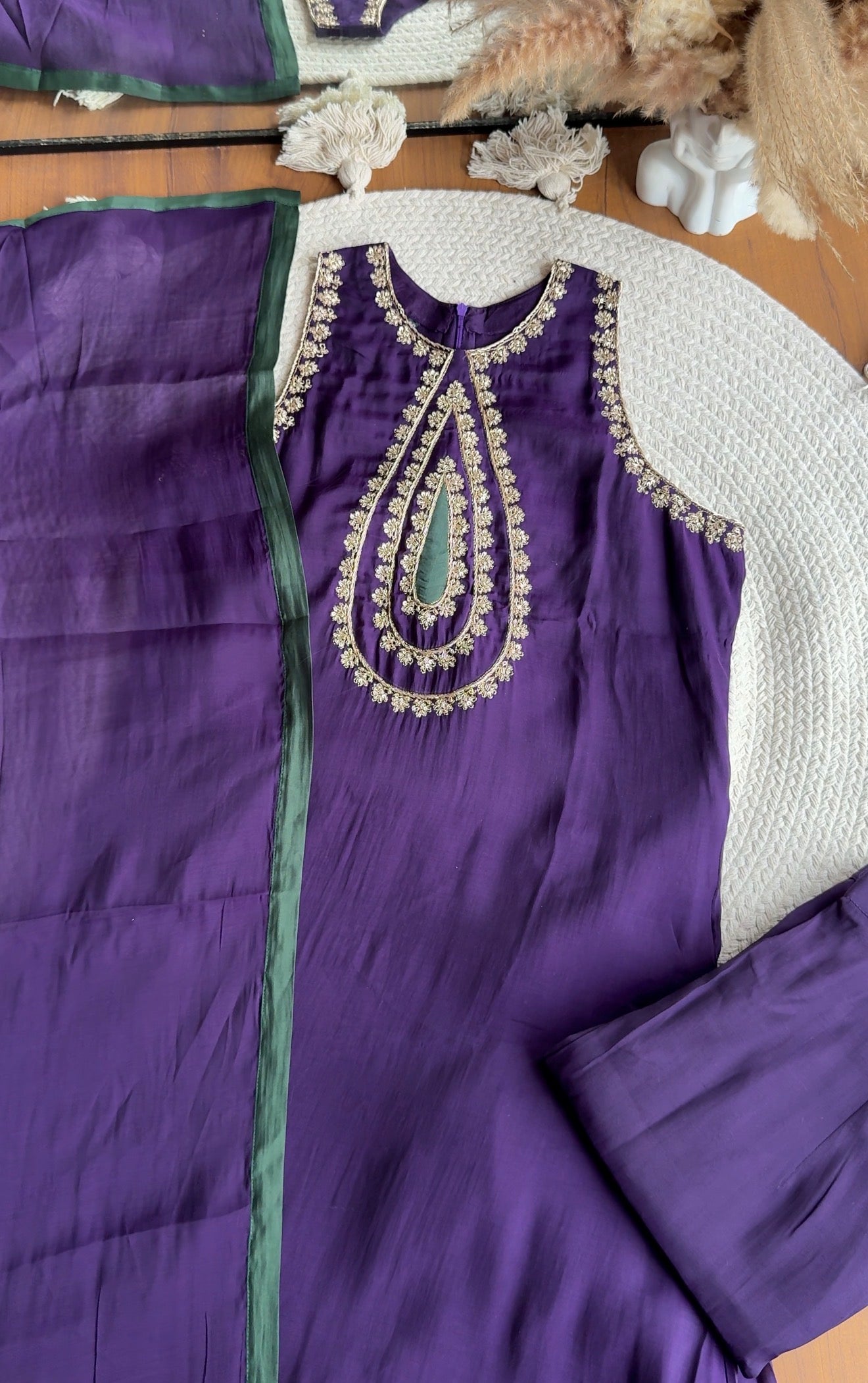 Raha Halter Neck Potli Neck Pure Handzardosi Dress- Purple
