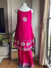 Pari singlet Aline embroidered plazzo dress- Rani Pink