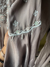 Sharvari hand work asymmetrical kurta with bell bottom pants (Make to Order)