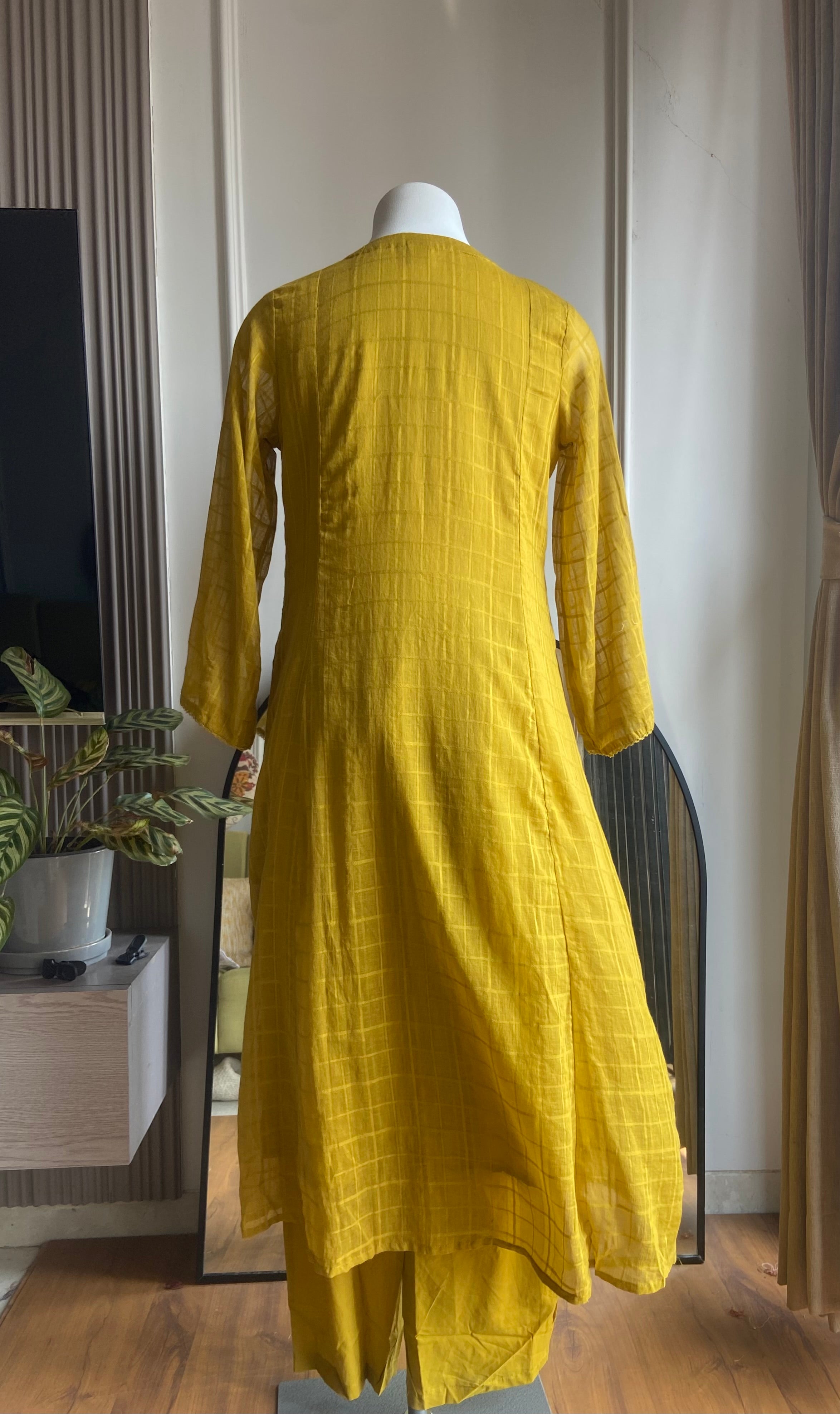 Somya pure mul cotton embroidered dress-Yellow