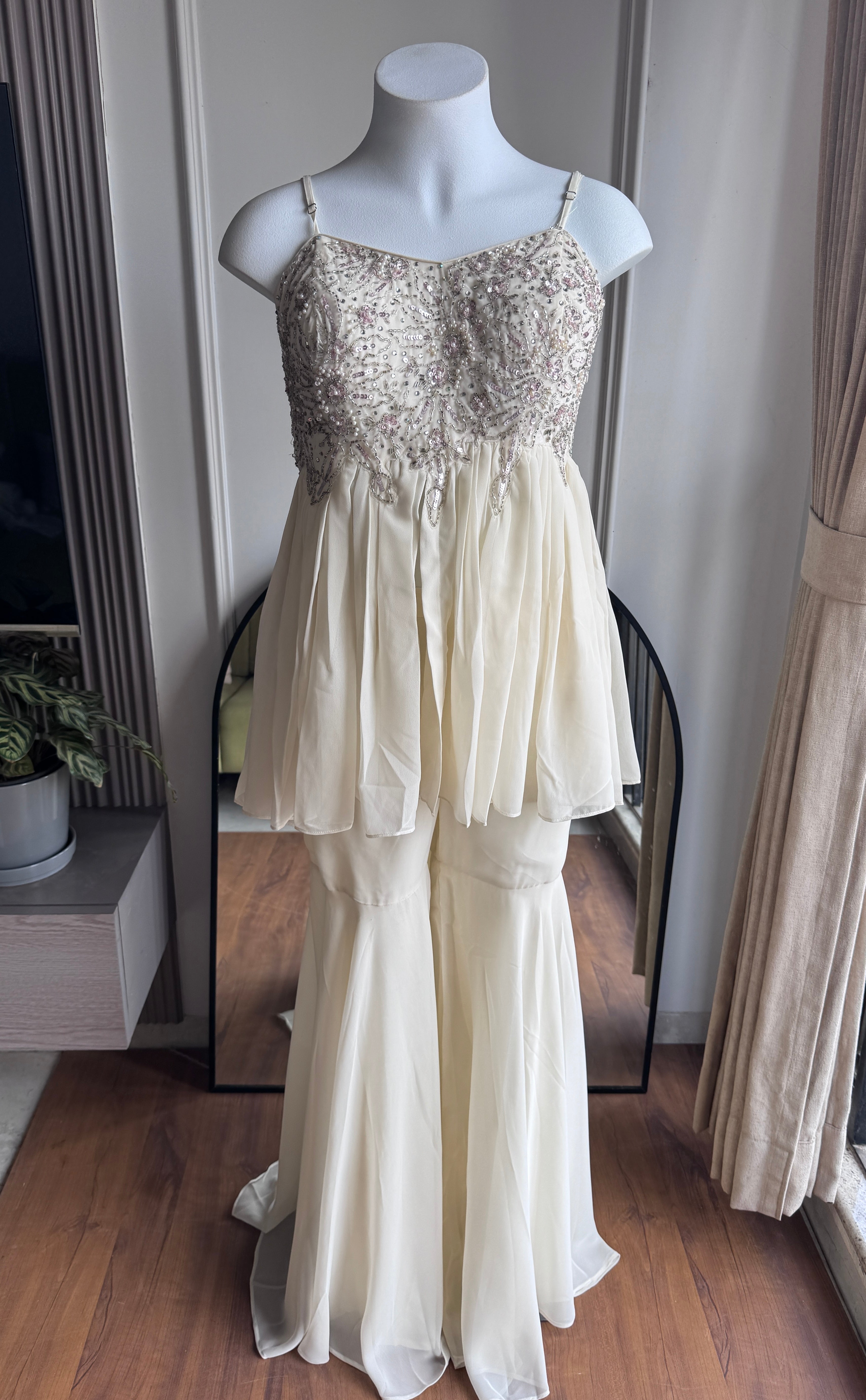 Jenna Handwork Sharara Dress- White
