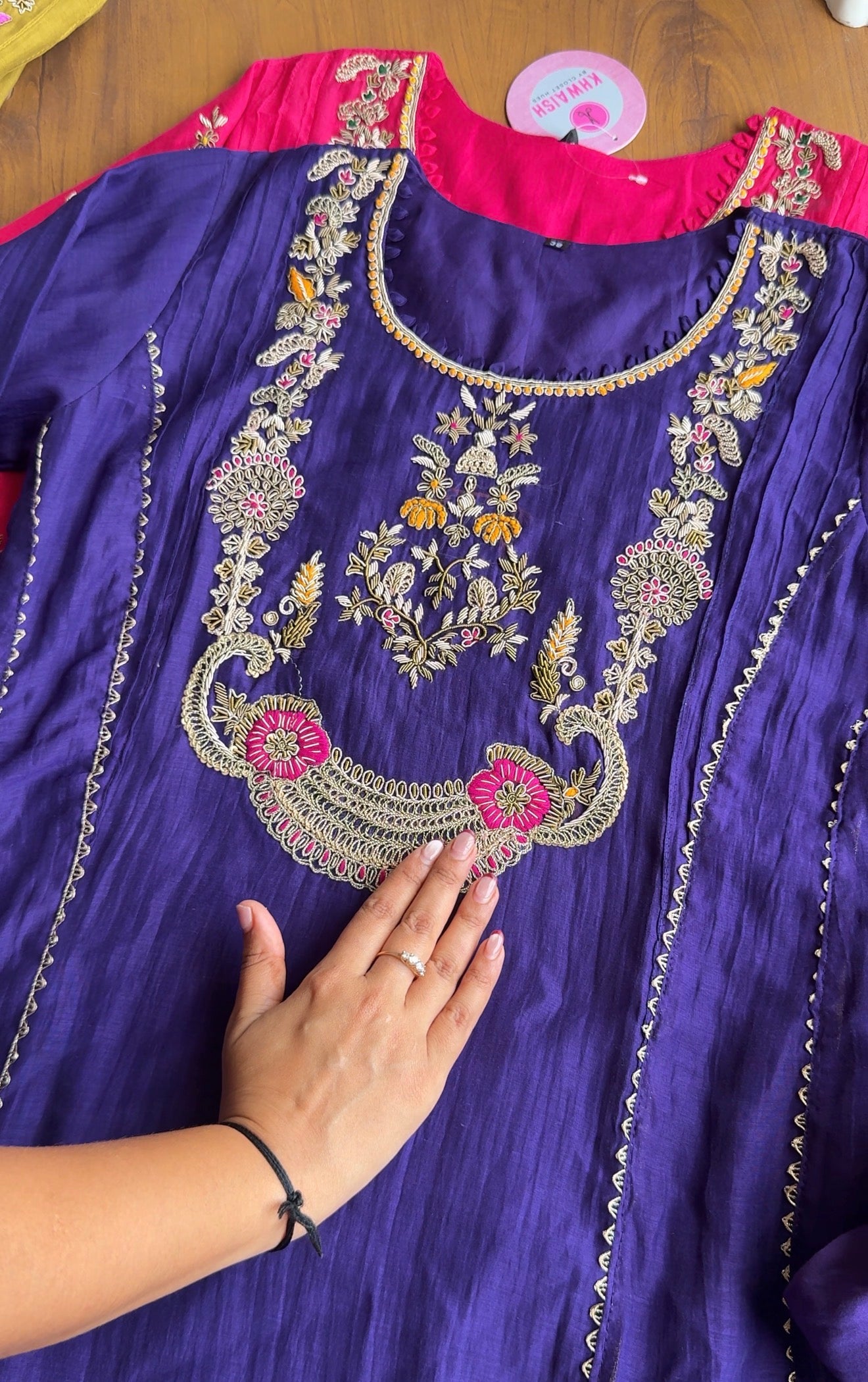 Tara Contrast Bandhej Dupatta Pure zardosi Dress-Purple