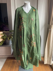 Chanchal   V neck  mul Chanderi dress