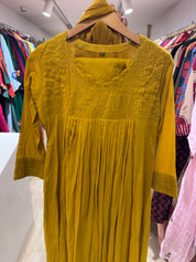 Kareena Scalloped Neck Anarkali Dress-Musturd