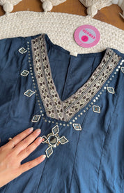 Gauri V Neck Anarkali Dress-Blue