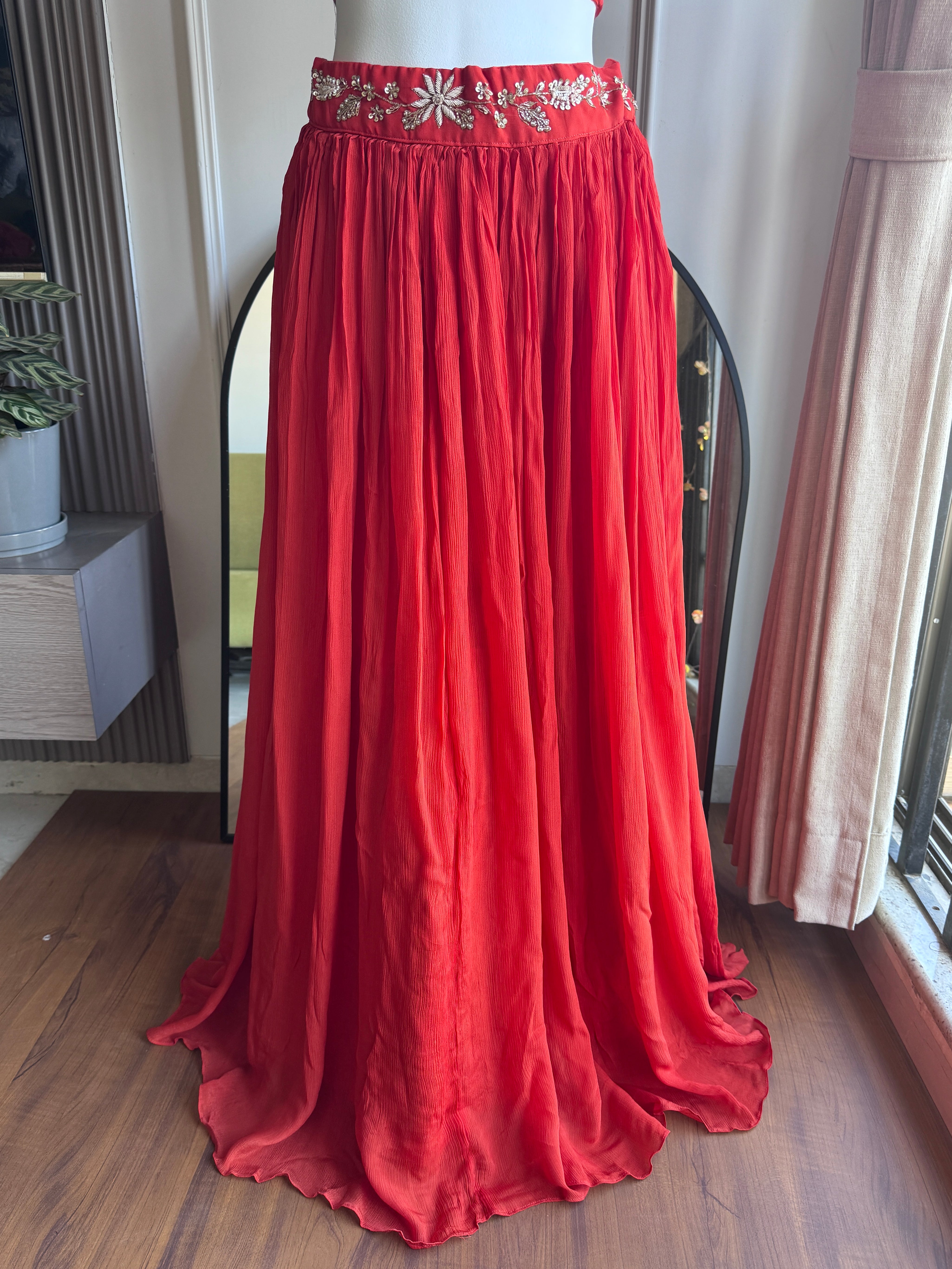 Gargi hand work padded blouse with cancan Lehenga and cover up