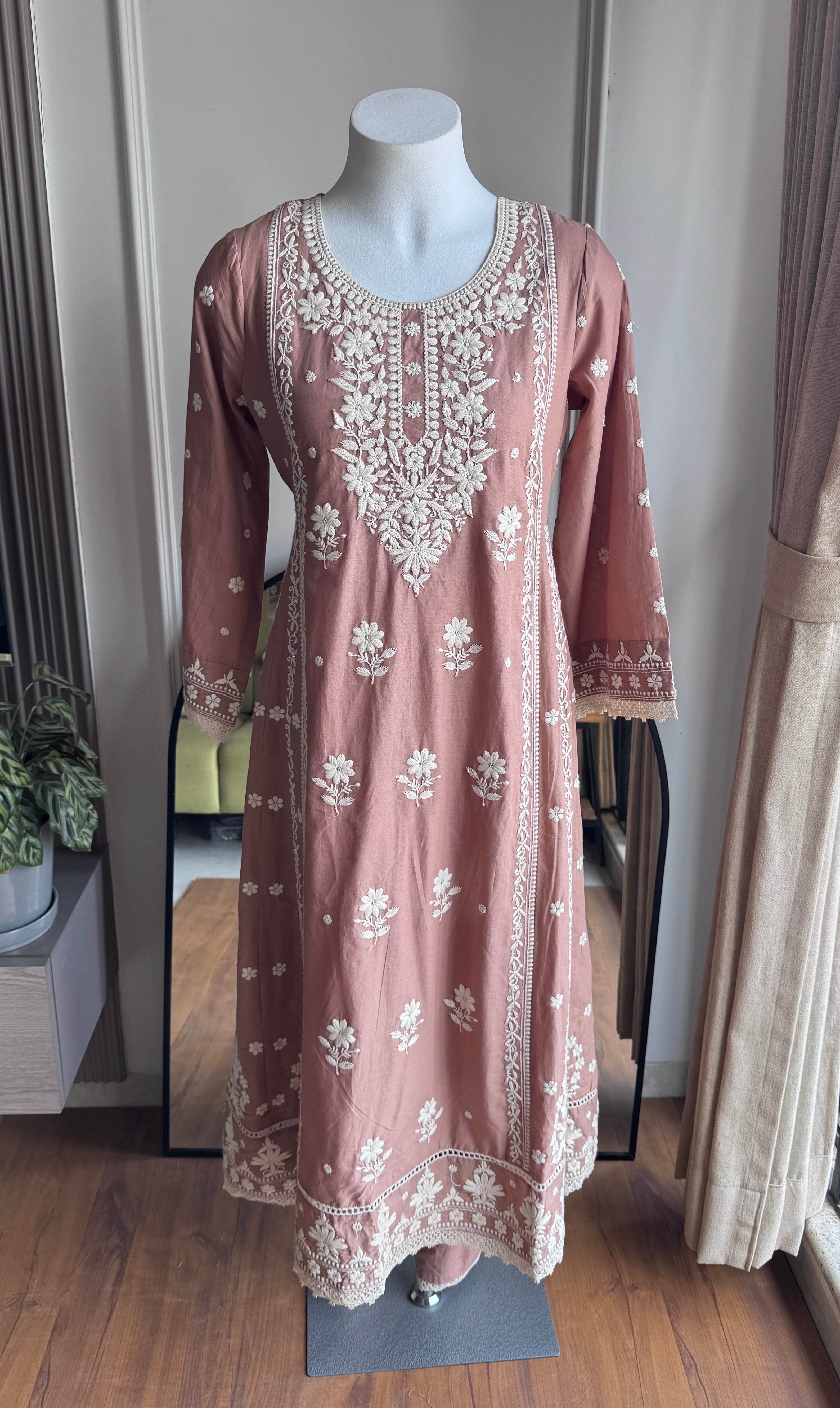 Dhani Lakhnowi Work Anarkali 2pc set - Brown