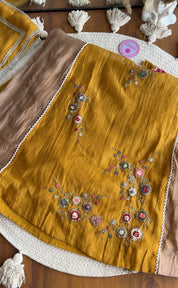 Geet  Contrast Panel Embroidered Dress-Yellow