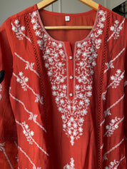 Zhalak Thread Work Side Cut Dress- Rust