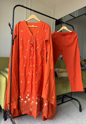 Leisha Embroided Aline Dress- Rust