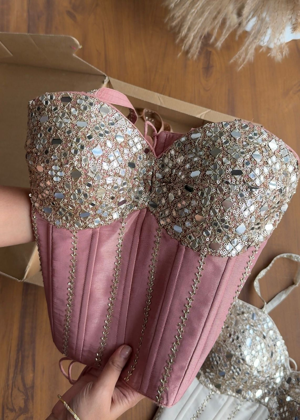 Dazzle Corset Top With Bell Bottoms Pants Full Handwork (Make to Order)