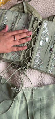 Swara Mirror Work Corset With Fish Cut Plazzo Coord Set