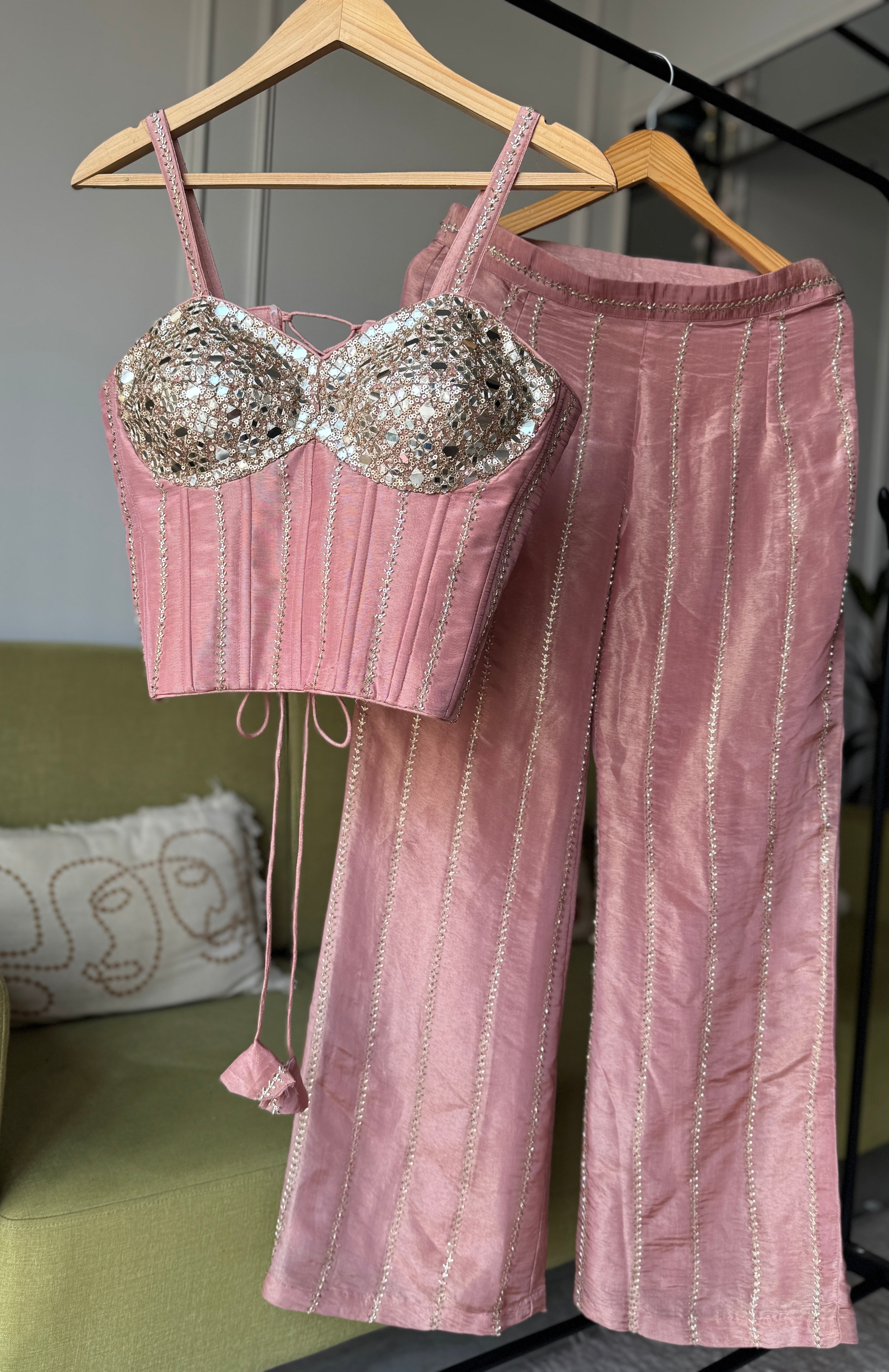 Dazzle Corset Top With Bell Bottoms Pants Full Handwork (Make to Order)