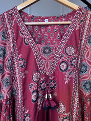 Usha Ajrakh Cotton Dress- Red