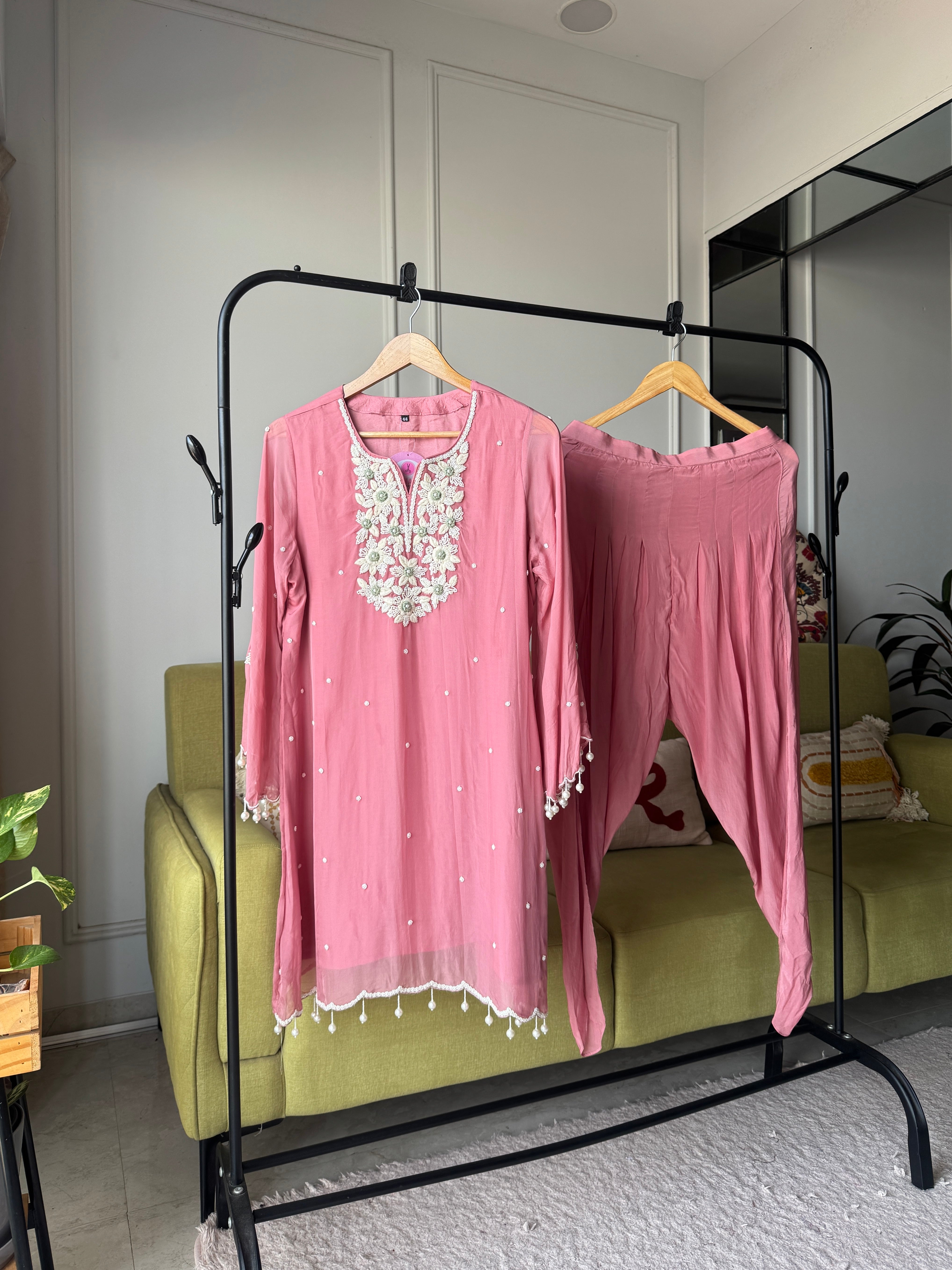 Kashish dangling pearl detailing dress with tulip pants