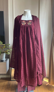 Somya pure mul cotton embroidered dress- wine