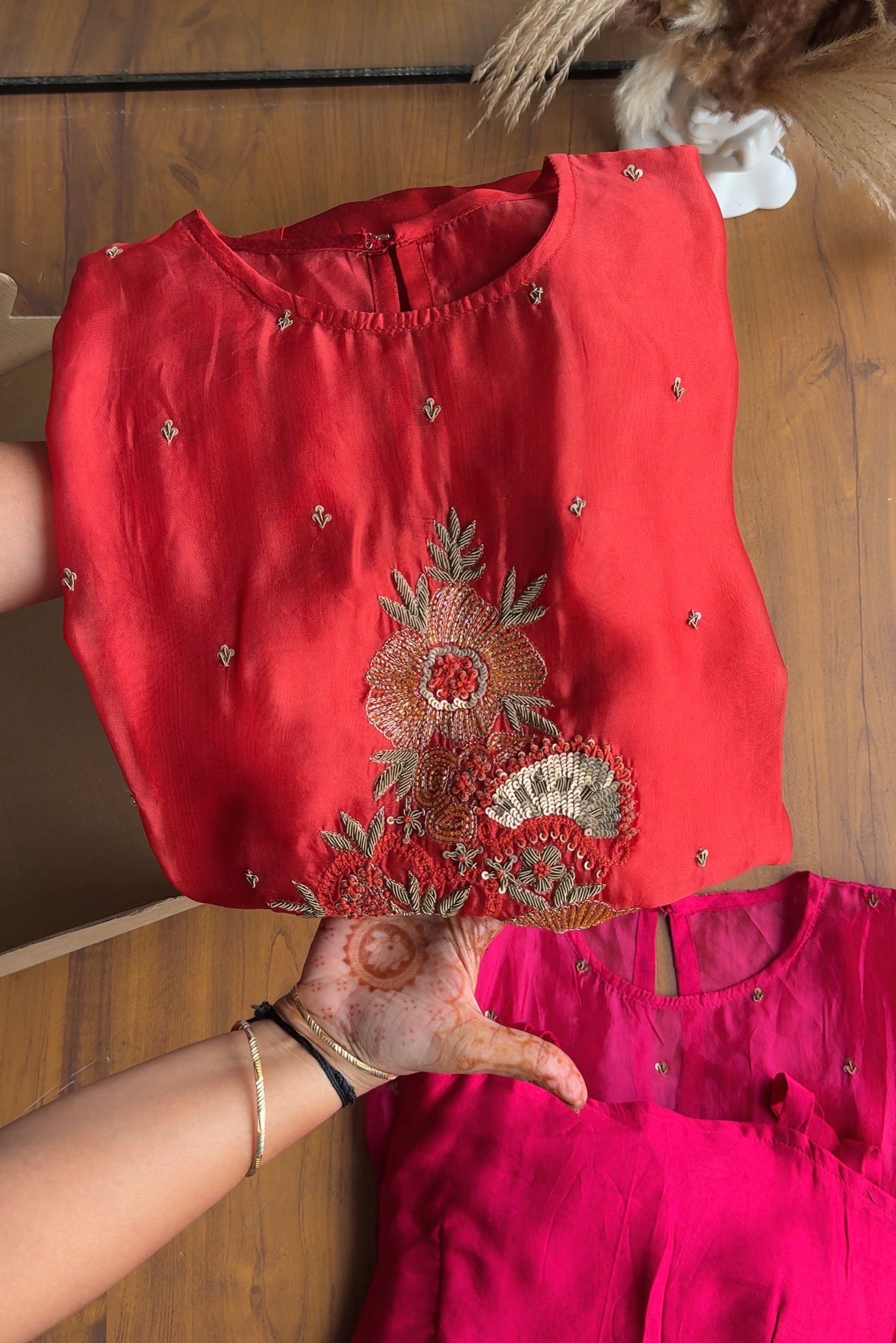Sanjana Three Piece Indowestern With Super Flare Palazzo Pants- Rust