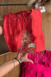 Sanjana Three Piece Indowestern With Super Flare Palazzo Pants- Rust