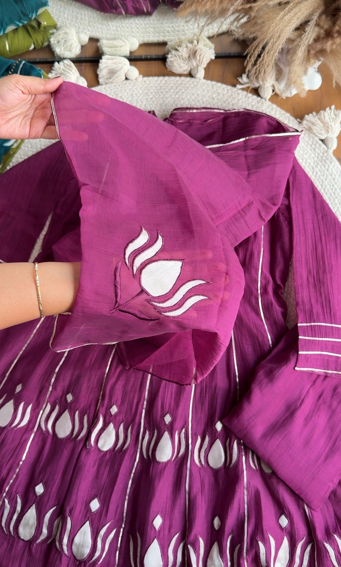 Surbhi Short Kurta Patchwork Applique Anarkali Dress- Wine