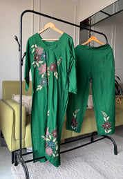 Kriti Russian Silk Embroided Dress- Green