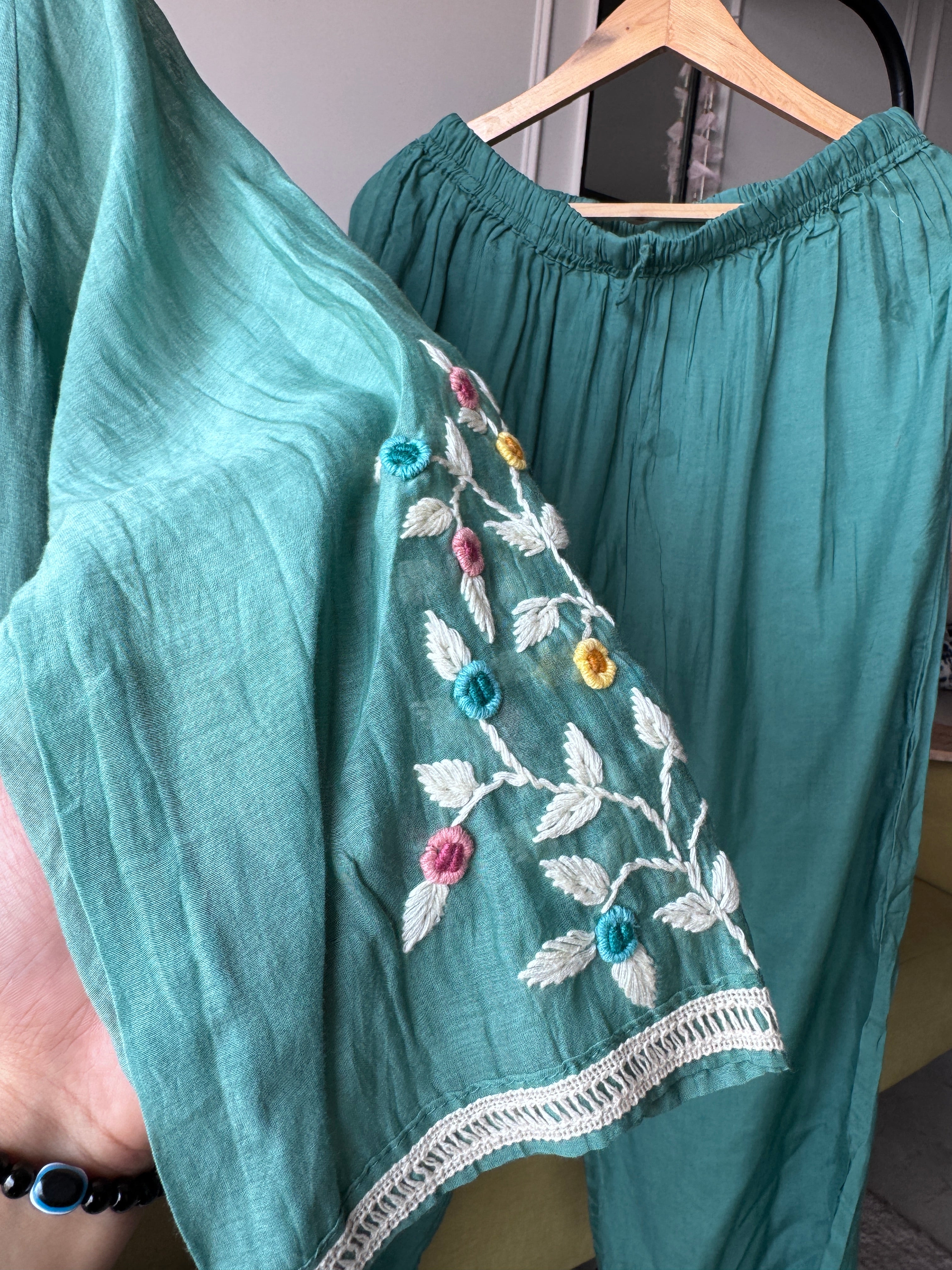 Vaishali Embroided Mul Chanderi Dress- Blue