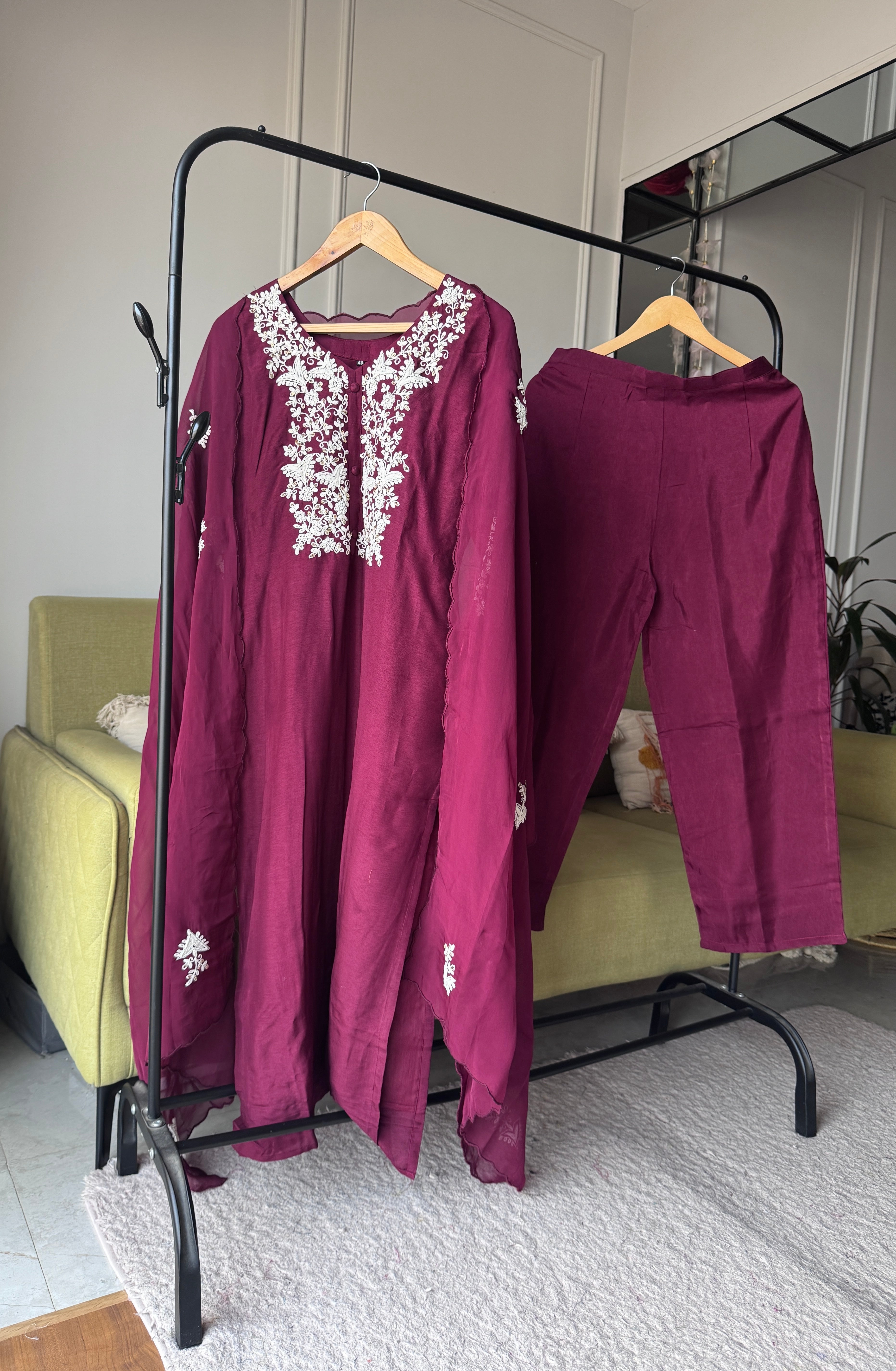 Priti Embroided Dress- Wine