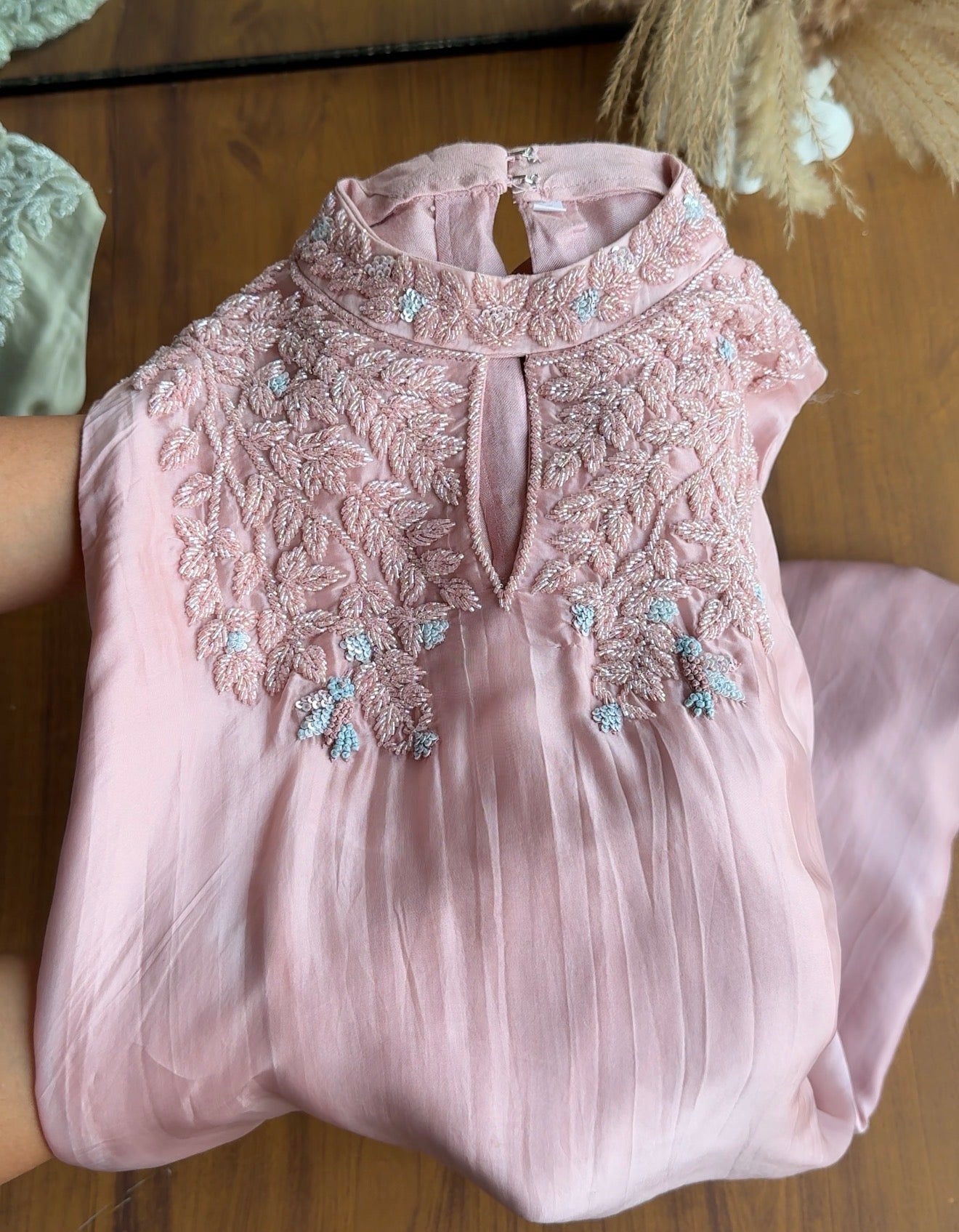 Radhika hand work high neck Coords- Baby Peach