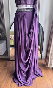 Lata Handwork Drape Saree Set- Wine