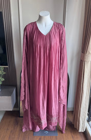 Sanjana Pleated Mul Chanderi Handwork - Dusty Pink