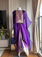 Damini Banarasi patchwork cape with blouse and omber skirt- Purple