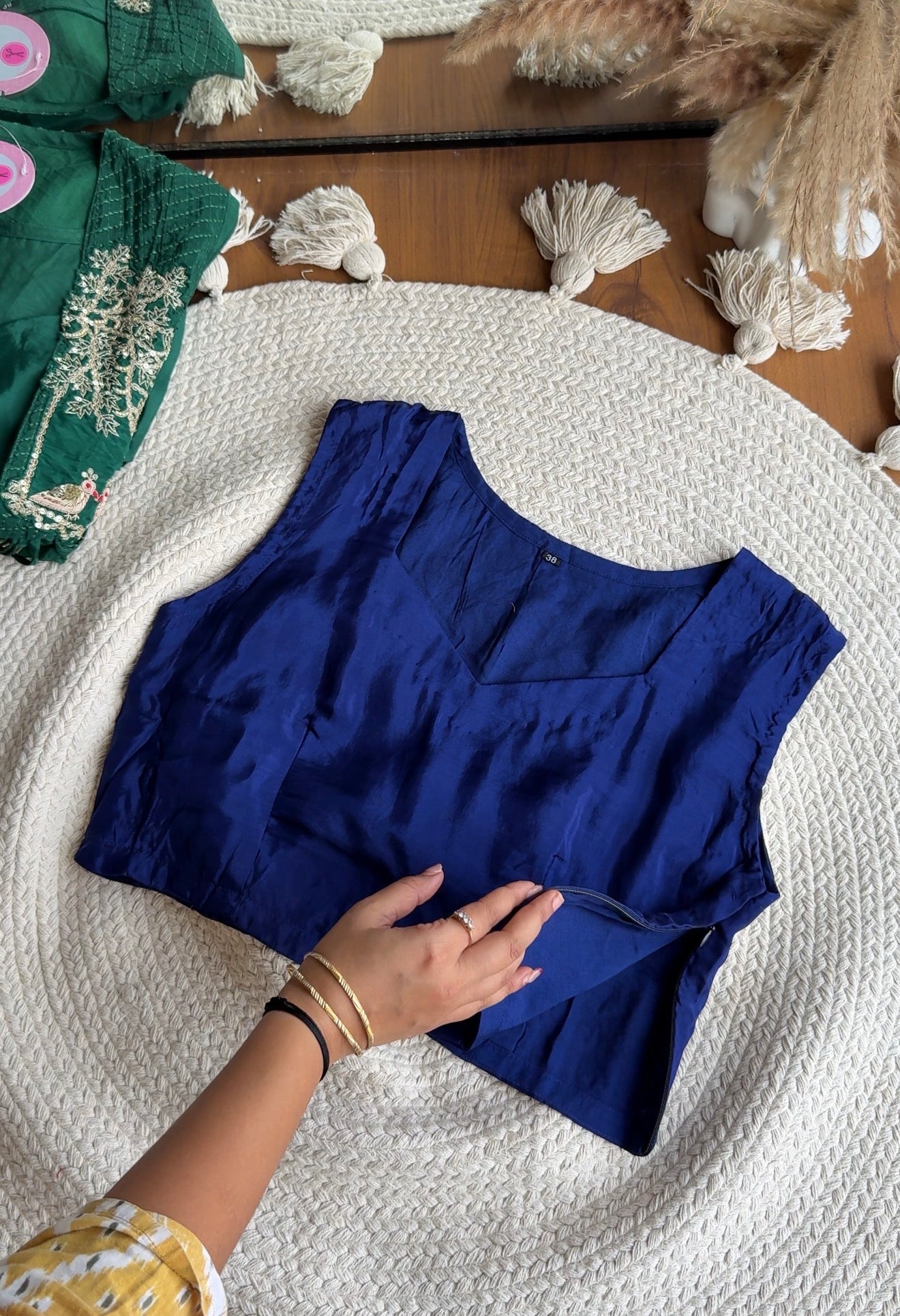 Yashasvi Crop Top With Fringe Jacket And Plazzo- Blue