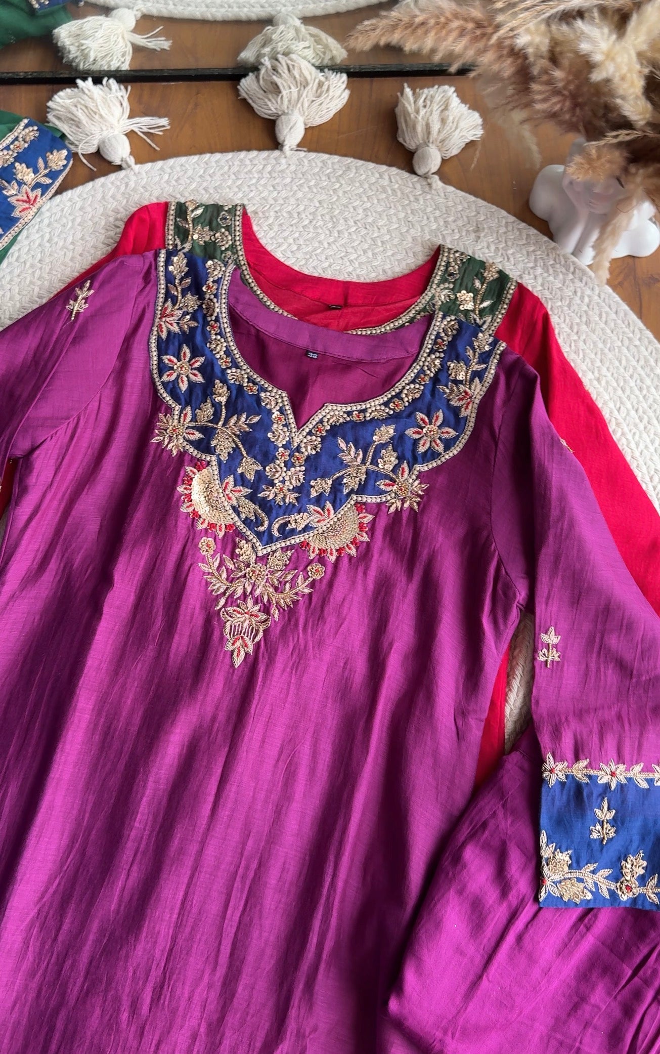 Moksha Mul Chanderi Handwork Dress- Purple